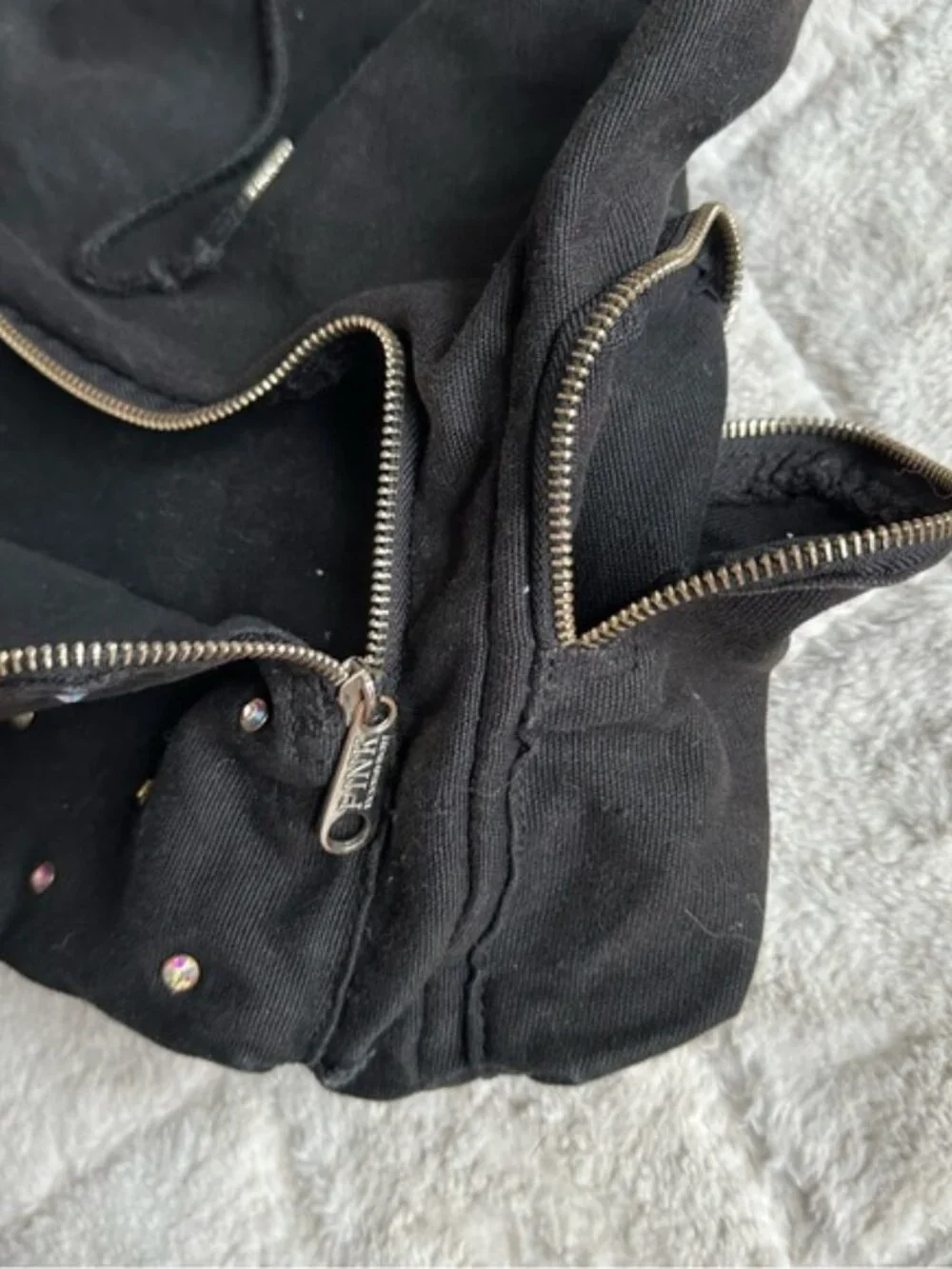 Victoria Secret PINK | Black Rhinestone Canvas Stud Backpack | One Size - Picture 9 of 15